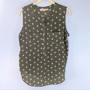 LOFT Moss Green Knit/Woven Sleeveless Top